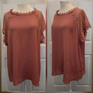 Mauve Pink Lace Top Blouse Size 2X 2XL Boho Bohemian Romantic Cottage Core Beach